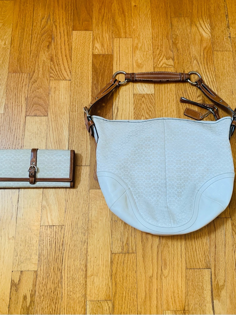 Vintage Coach Signature Jacquard Ergo Hobo Bag and Matching Wallet Set EUC